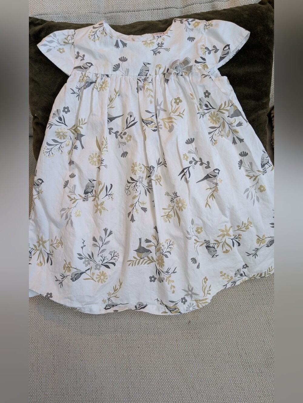 Carter's 24m White Dress with Gray and Gold Floral & Bird Print